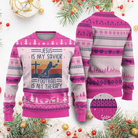 Jesus Is My Savior Football Is My Therapy Ugly Christmas Sweater Vintage Christian Football Fan Gift
