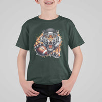 Funny Bengal Tiger With Helmet T Shirt For Kid Football Lover Gift - Wonder Print Shop
