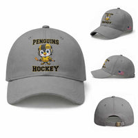 Funny Penguin Playing Ice Hockey Baseball Cap Winter Sports Gift