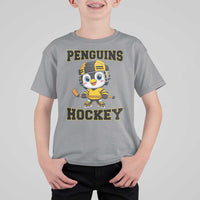 Funny Penguin Playing Ice Hockey T Shirt For Kid Winter Sports Gift - Wonder Print Shop
