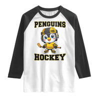 Funny Penguin Playing Ice Hockey Raglan Shirt Winter Sports Gift - Wonder Print Shop