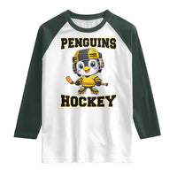 Funny Penguin Playing Ice Hockey Raglan Shirt Winter Sports Gift - Wonder Print Shop