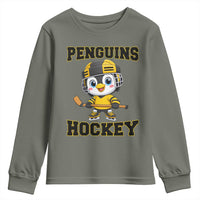 Funny Penguin Playing Ice Hockey Youth Sweatshirt Winter Sports Gift - Wonder Print Shop