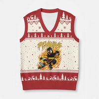 Penguin Playing Ice Hockey V-Neck Knit Sweater Vest Funny Sports Fan Gift - Wonder Print Shop