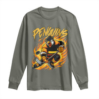 Penguin Playing Ice Hockey Long Sleeve Shirt Funny Sports Fan Gift - Wonder Print Shop