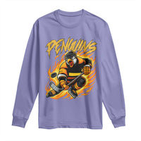 Penguin Playing Ice Hockey Long Sleeve Shirt Funny Sports Fan Gift - Wonder Print Shop
