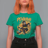 Penguin Playing Ice Hockey T Shirt For Women Funny Sports Fan Gift - Wonder Print Shop