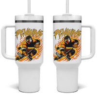Penguin Playing Ice Hockey Tumbler With Handle Funny Sports Fan Gift - Wonder Print Shop