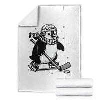Cute Penguin Playing Ice Hockey Throw Blanket Funny Sports Lover Gift - Wonder Print Shop