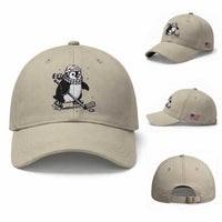 Cute Penguin Playing Ice Hockey Baseball Cap Funny Sports Lover Gift
