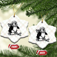 Cute Penguin Playing Ice Hockey Ceramic Ornament Funny Sports Lover Gift - Wonder Print Shop