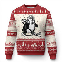 Cute Penguin Playing Ice Hockey Ugly Christmas Sweater Funny Sports Lover Gift - Wonder Print Shop