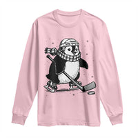 Cute Penguin Playing Ice Hockey Long Sleeve Shirt Funny Sports Lover Gift - Wonder Print Shop