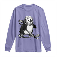 Cute Penguin Playing Ice Hockey Long Sleeve Shirt Funny Sports Lover Gift - Wonder Print Shop