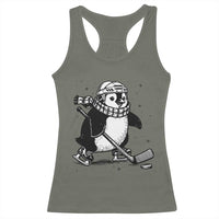 Cute Penguin Playing Ice Hockey Racerback Tank Top Funny Sports Lover Gift - Wonder Print Shop