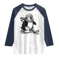 Cute Penguin Playing Ice Hockey Raglan Shirt Funny Sports Lover Gift - Wonder Print Shop