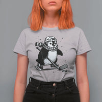 Cute Penguin Playing Ice Hockey T Shirt For Women Funny Sports Lover Gift - Wonder Print Shop