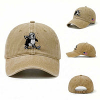 Cute Penguin Playing Ice Hockey Washed Cotton Baseball Cap Funny Sports Lover Gift