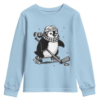 Cute Penguin Playing Ice Hockey Youth Sweatshirt Funny Sports Lover Gift - Wonder Print Shop
