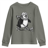 Cute Penguin Playing Ice Hockey Youth Sweatshirt Funny Sports Lover Gift - Wonder Print Shop