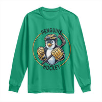 Funny Penguin Hockey Player Long Sleeve Shirt Gift For Animal Lovers - Wonder Print Shop