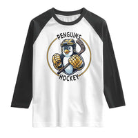 Funny Penguin Hockey Player Raglan Shirt Gift For Animal Lovers - Wonder Print Shop