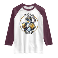 Funny Penguin Hockey Player Raglan Shirt Gift For Animal Lovers - Wonder Print Shop