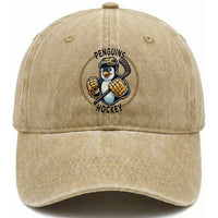 Funny Penguin Hockey Player Washed Cotton Baseball Cap Gift For Animal Lovers