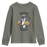 Funny Penguin Hockey Player Youth Sweatshirt Gift For Animal Lovers - Wonder Print Shop
