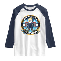 Funny Penguin Hockey Player Raglan Shirt Sports Fan Gift - Wonder Print Shop