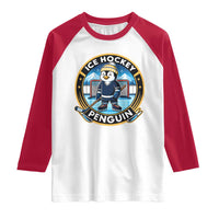 Funny Penguin Hockey Player Raglan Shirt Sports Fan Gift - Wonder Print Shop