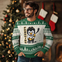 Funny Penguin Playing Ice Hockey Ugly Christmas Sweater Gift For Kids - Wonder Print Shop