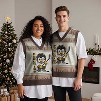 Funny Penguin Playing Ice Hockey V-Neck Knit Sweater Vest Gift For Kids - Wonder Print Shop