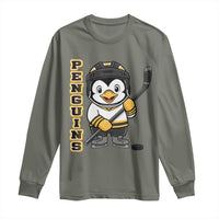 Funny Penguin Playing Ice Hockey Long Sleeve Shirt Gift For Kids - Wonder Print Shop