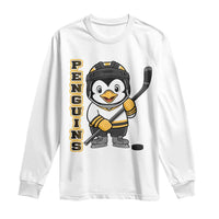 Funny Penguin Playing Ice Hockey Long Sleeve Shirt Gift For Kids - Wonder Print Shop