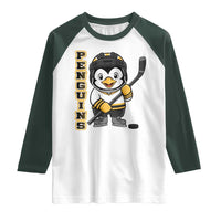 Funny Penguin Playing Ice Hockey Raglan Shirt Gift For Kids - Wonder Print Shop