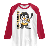 Funny Penguin Playing Ice Hockey Raglan Shirt Gift For Kids - Wonder Print Shop