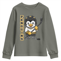 Funny Penguin Playing Ice Hockey Youth Sweatshirt Gift For Kids - Wonder Print Shop