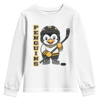 Funny Penguin Playing Ice Hockey Youth Sweatshirt Gift For Kids - Wonder Print Shop