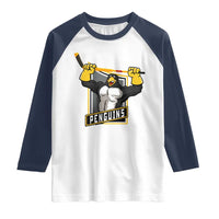 Funny Ice Hockey Player Gift Raglan Shirt Penguin Power - Wonder Print Shop