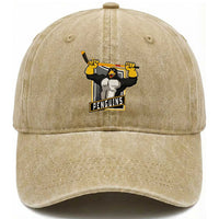 Funny Ice Hockey Player Gift Washed Cotton Baseball Cap Penguin Power