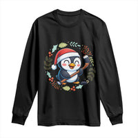 Cute Penguin Playing Ice Hockey Long Sleeve Shirt Funny Christmas Gift - Wonder Print Shop