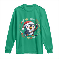 Cute Penguin Playing Ice Hockey Long Sleeve Shirt Funny Christmas Gift - Wonder Print Shop
