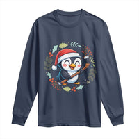 Cute Penguin Playing Ice Hockey Long Sleeve Shirt Funny Christmas Gift - Wonder Print Shop