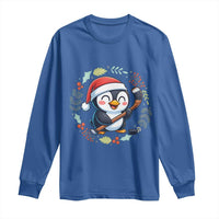 Cute Penguin Playing Ice Hockey Long Sleeve Shirt Funny Christmas Gift - Wonder Print Shop