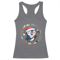 Cute Penguin Playing Ice Hockey Racerback Tank Top Funny Christmas Gift - Wonder Print Shop