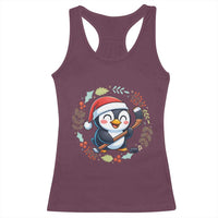Cute Penguin Playing Ice Hockey Racerback Tank Top Funny Christmas Gift - Wonder Print Shop
