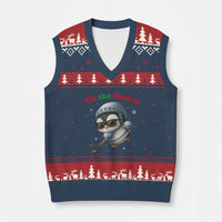 Penguin On Ice Tis The Season V-Neck Knit Sweater Vest Funny Xmas Gift - Wonder Print Shop