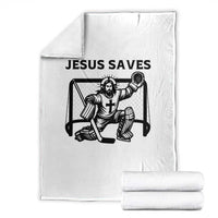 Funny Religious Ice Hockey Goalie Gift Throw Blanket Jesus Saves - Wonder Print Shop