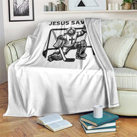 Funny Religious Ice Hockey Goalie Gift Throw Blanket Jesus Saves - Wonder Print Shop